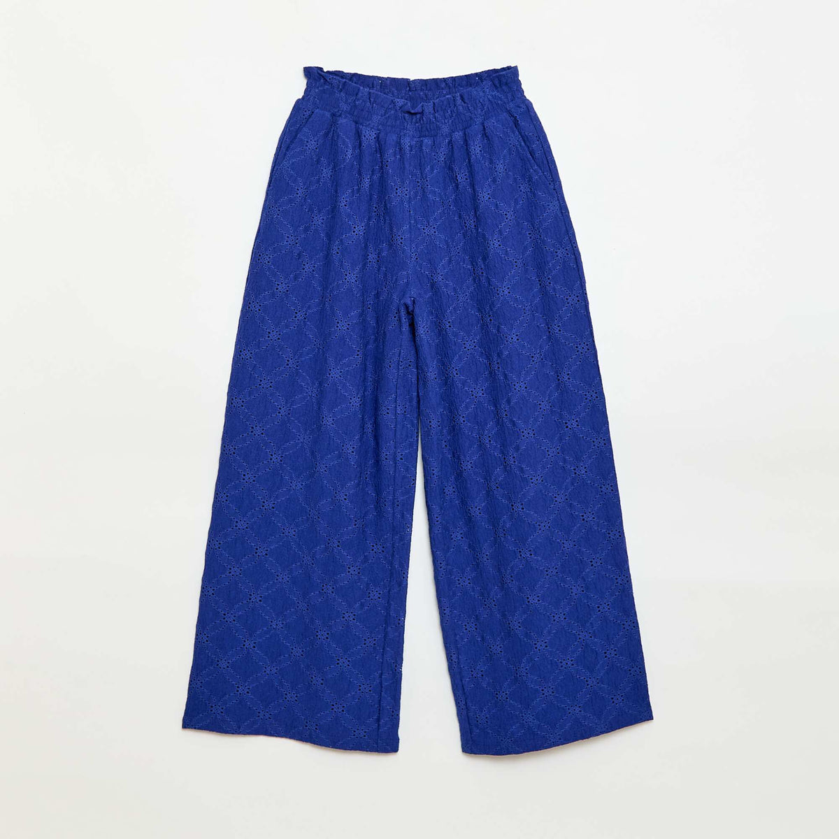 Pantalón ancho de bordado inglés AZUL