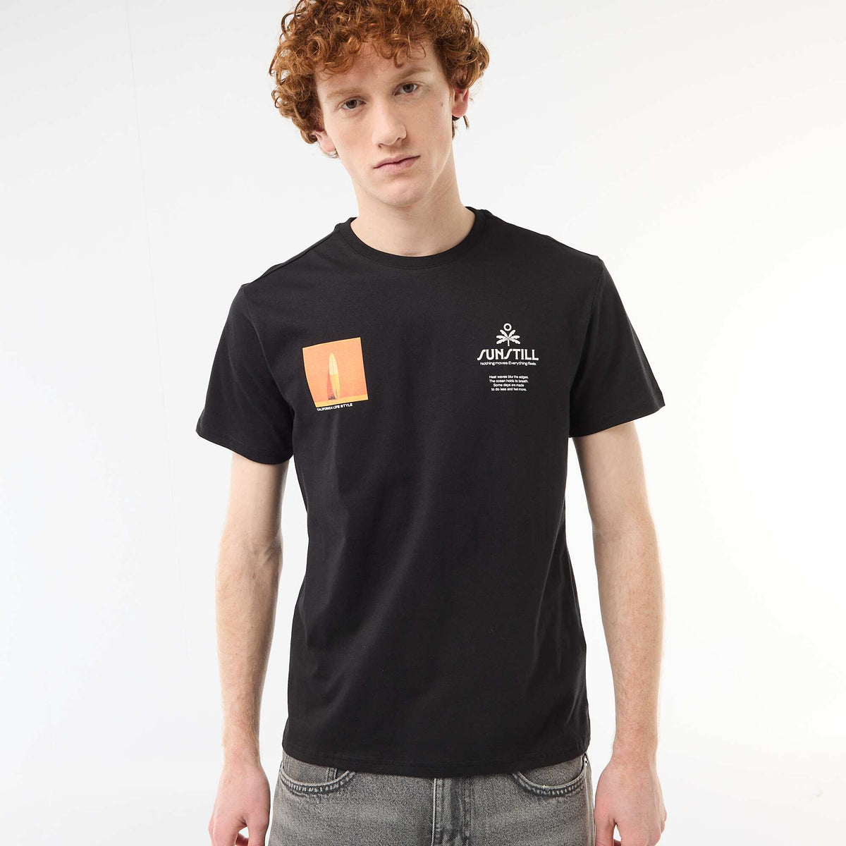 Camiseta de cuello redondo estampada en algodón BLANCO