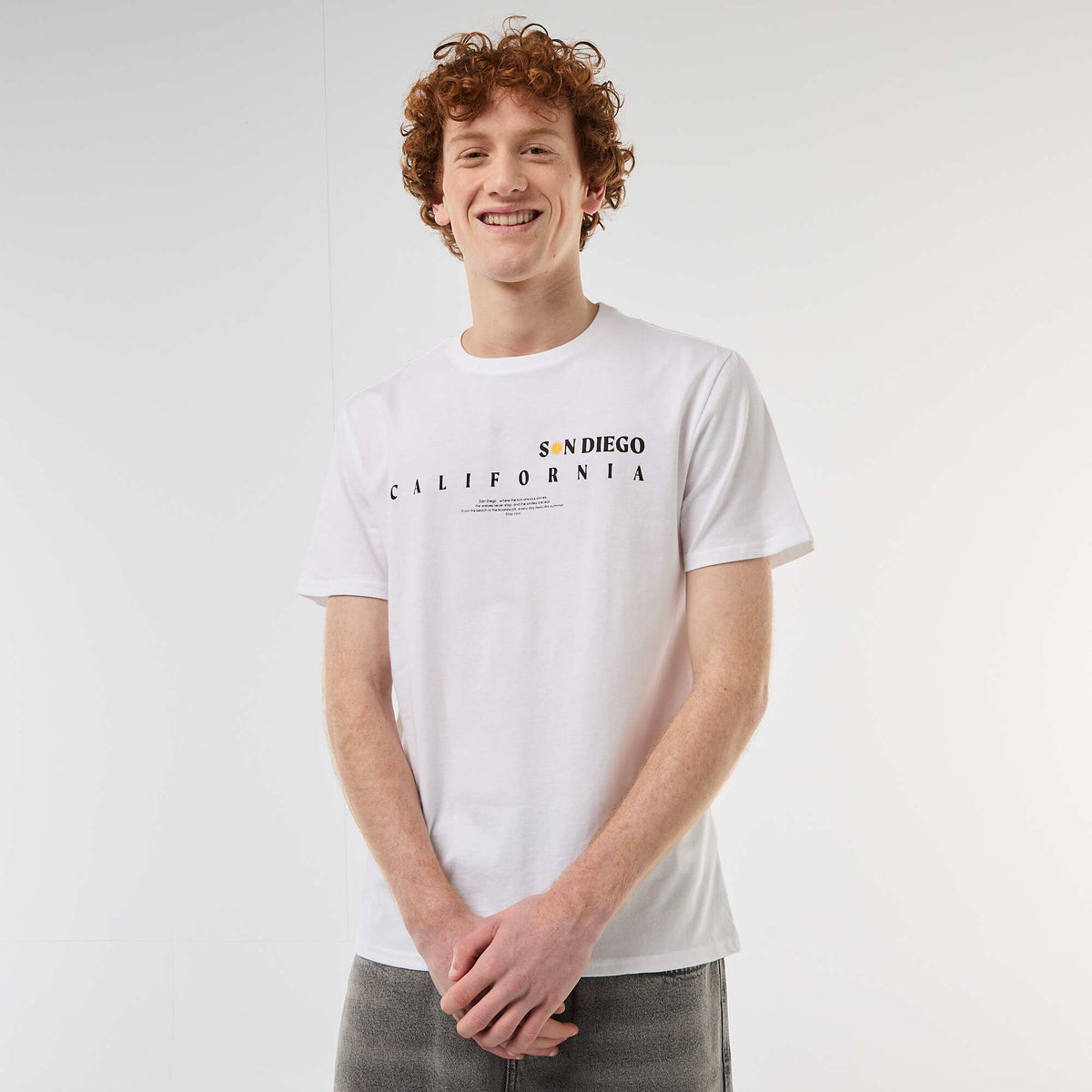 Camiseta de cuello redondo estampada en algodón BLANCO