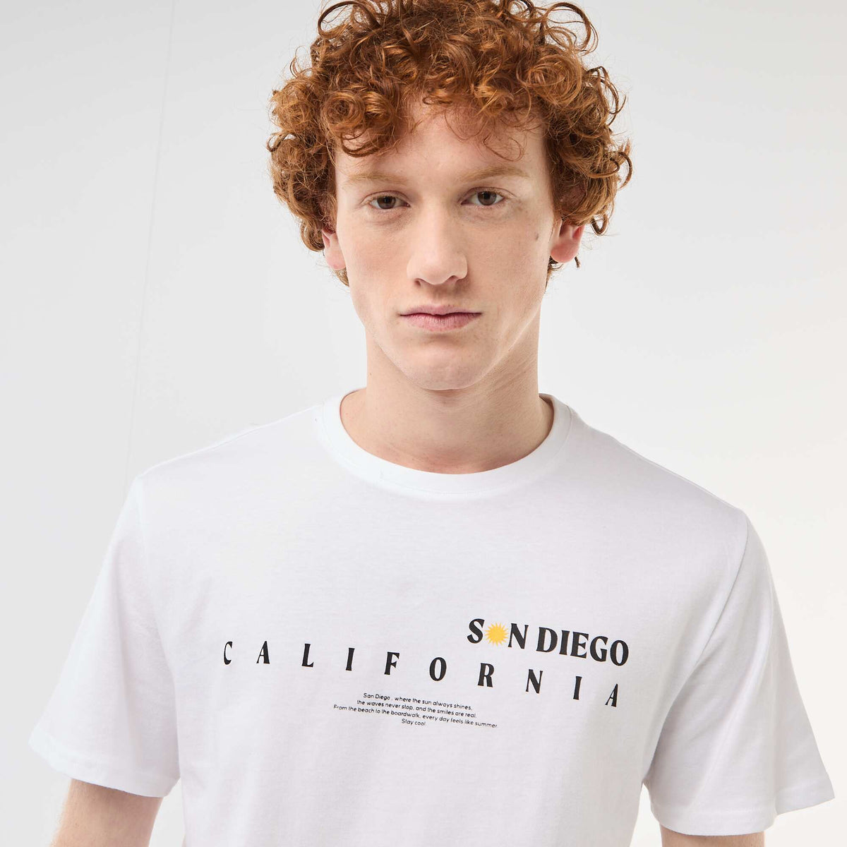 Camiseta de cuello redondo estampada en algodón BLANCO