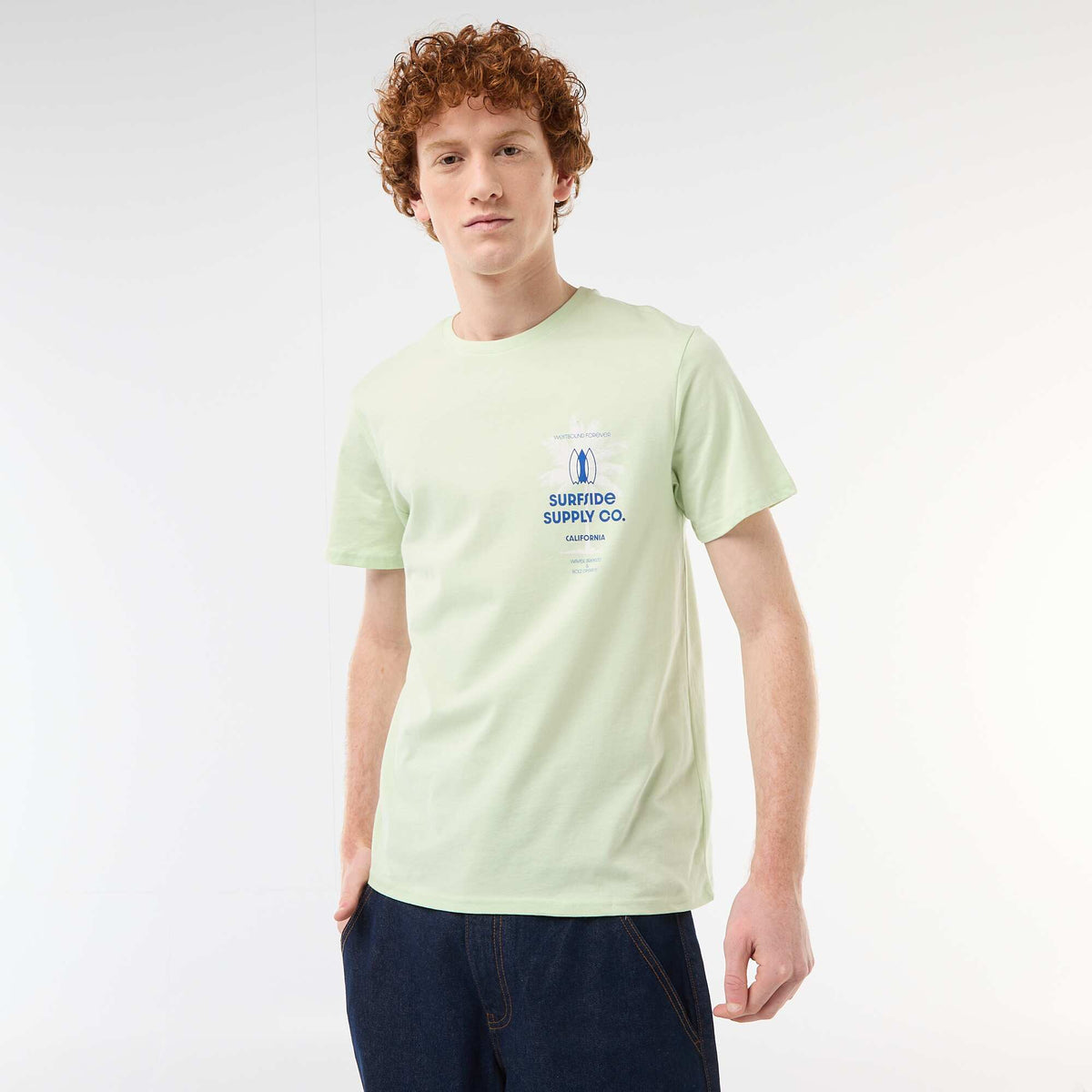 Camiseta de cuello redondo estampada en algodón VERDE