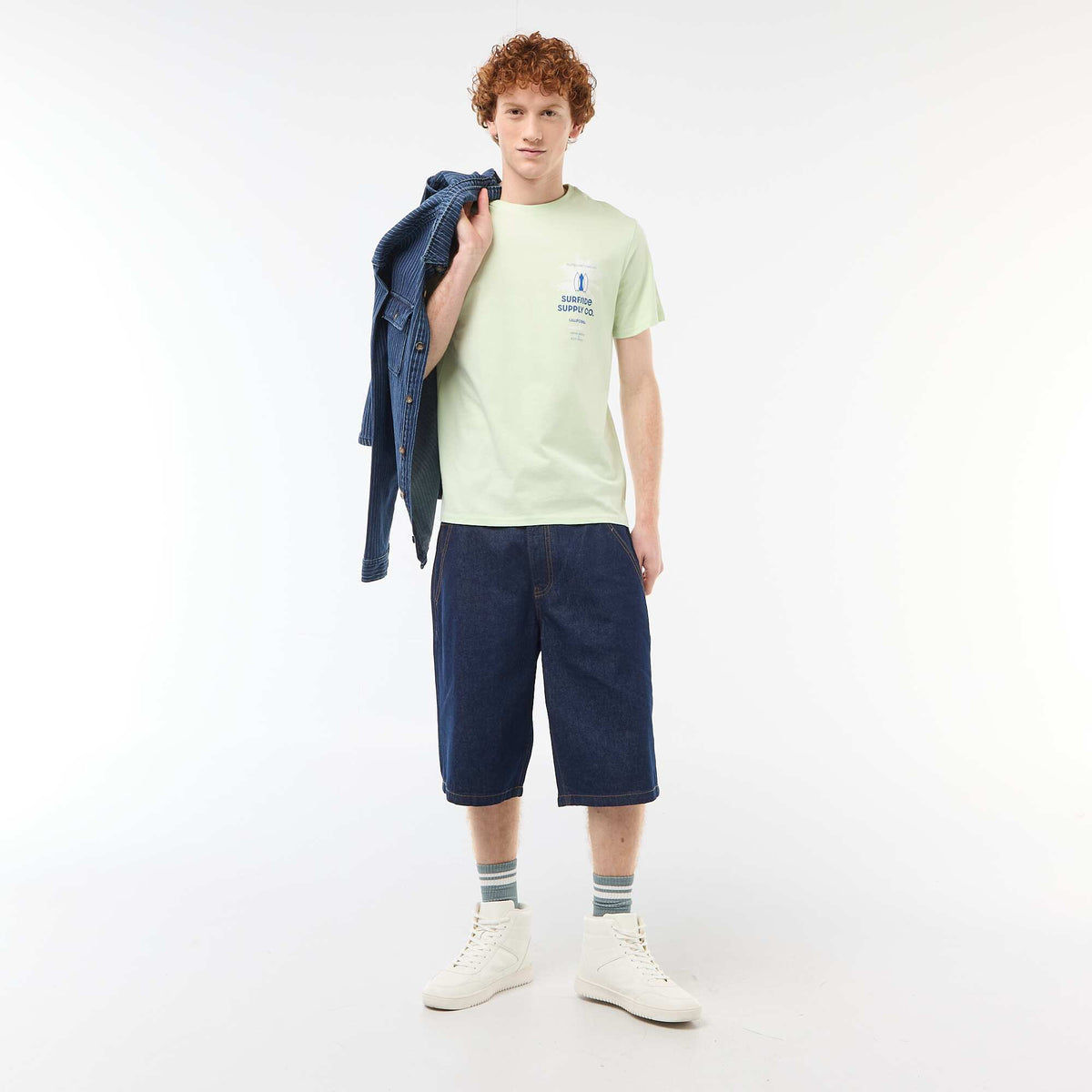 Camiseta de cuello redondo estampada en algodón VERDE