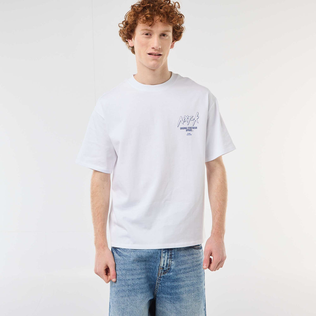 Camiseta con estampados delante y detrás en algodón liso BLANCO