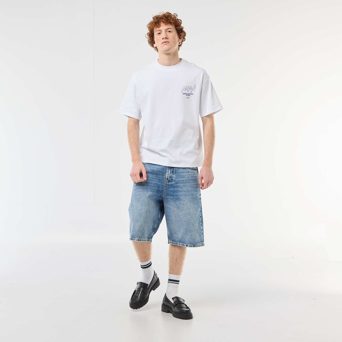 Camiseta con estampados delante y detrás en algodón liso BLANCO