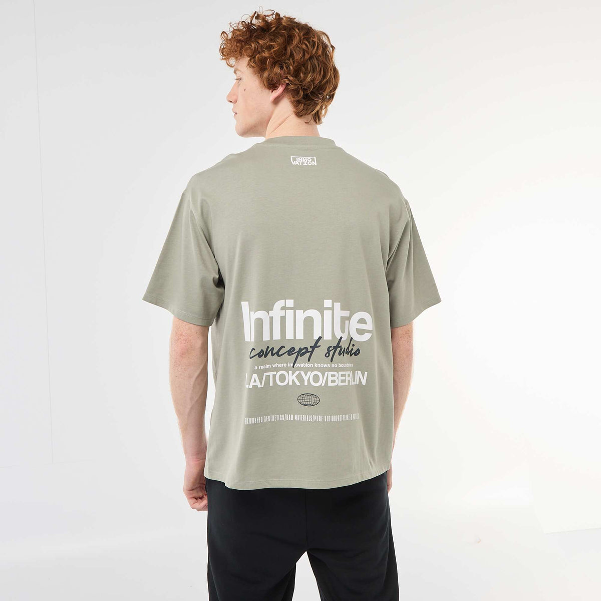Camiseta con estampados delante y detrás en algodón liso VERDE