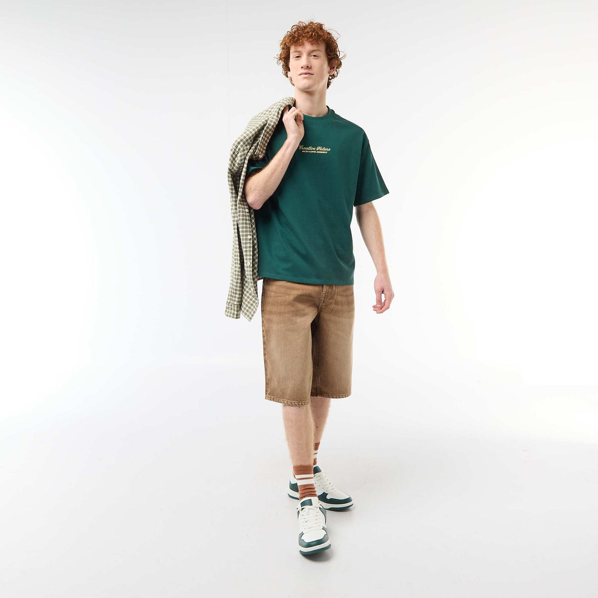 Camiseta de cuello redondo con bordado contrastante VERDE