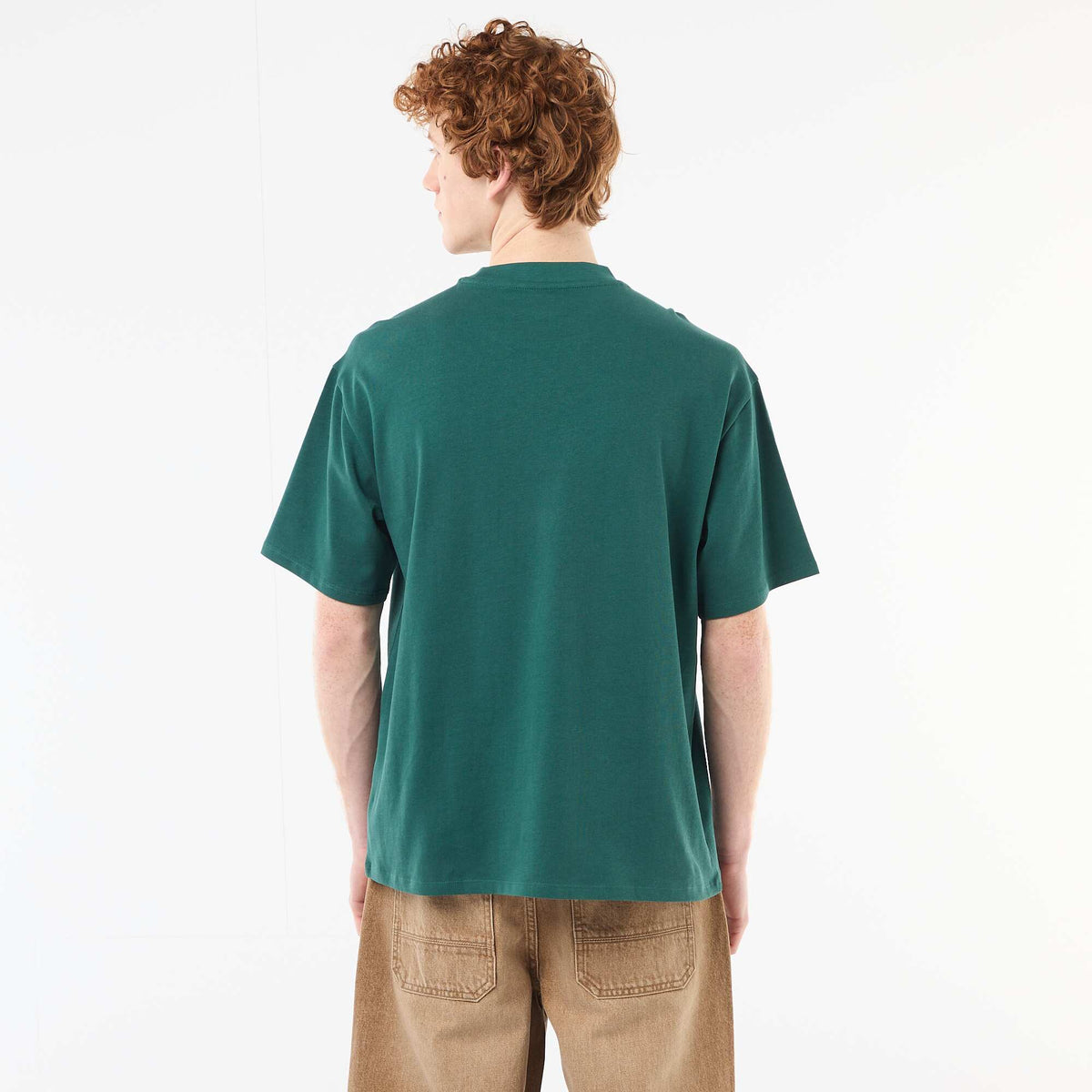 Camiseta de cuello redondo con bordado contrastante VERDE