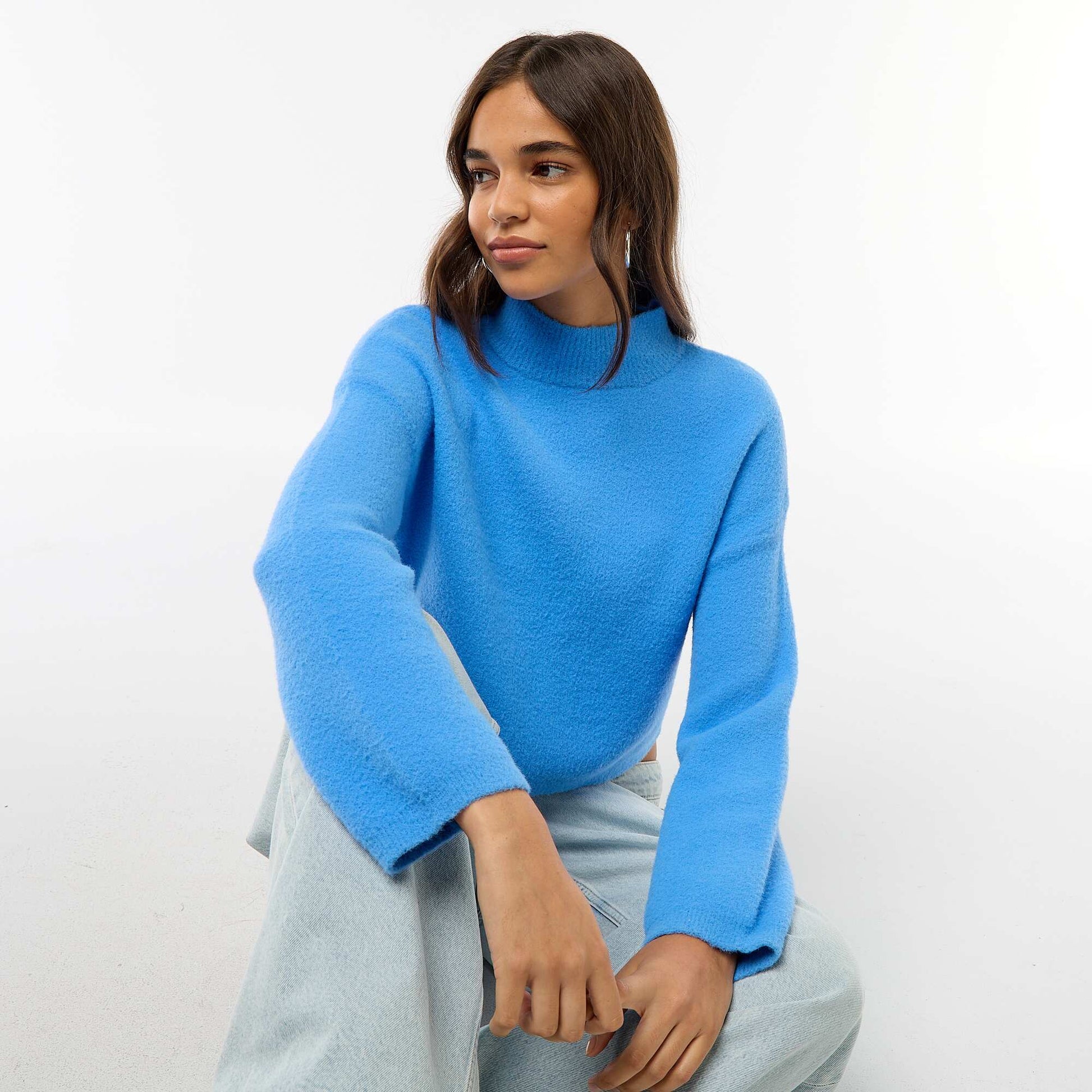 Sweater de cuello alto en punto grueso AZUL