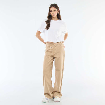 Pantalón de twill con abertura asimétrica BEIGE