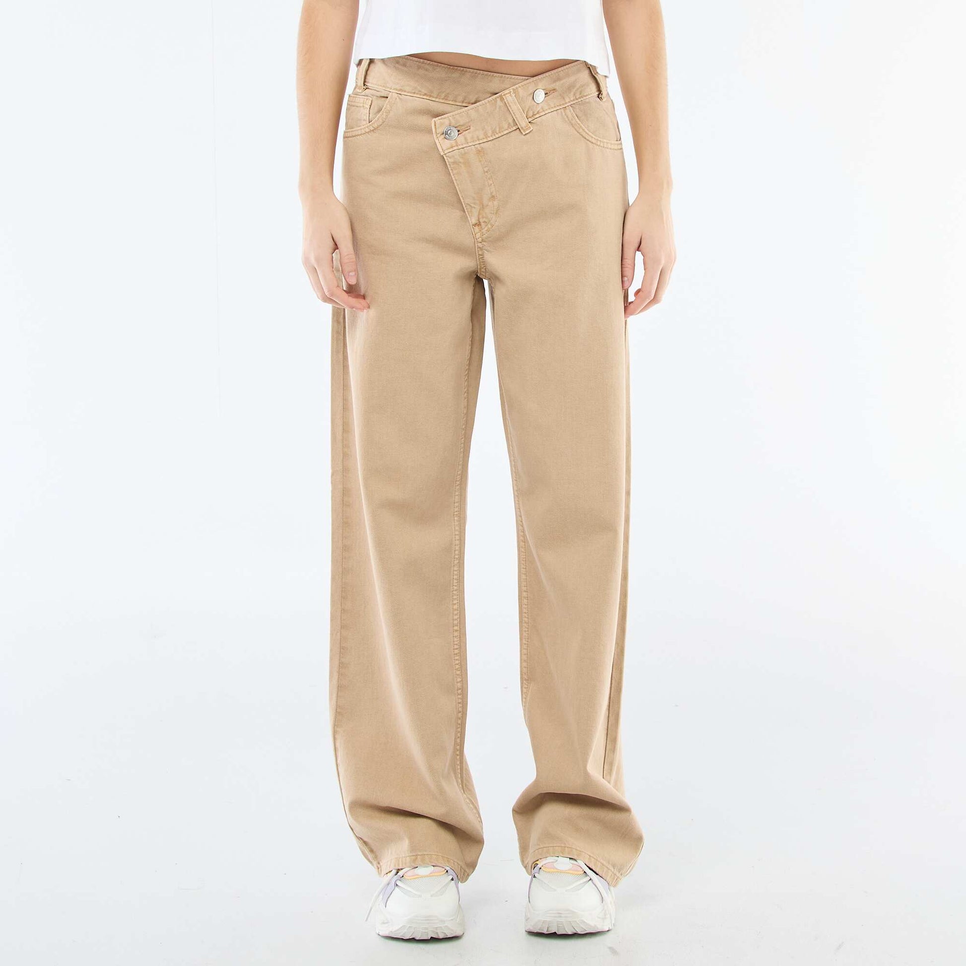 Pantalón de twill con abertura asimétrica BEIGE