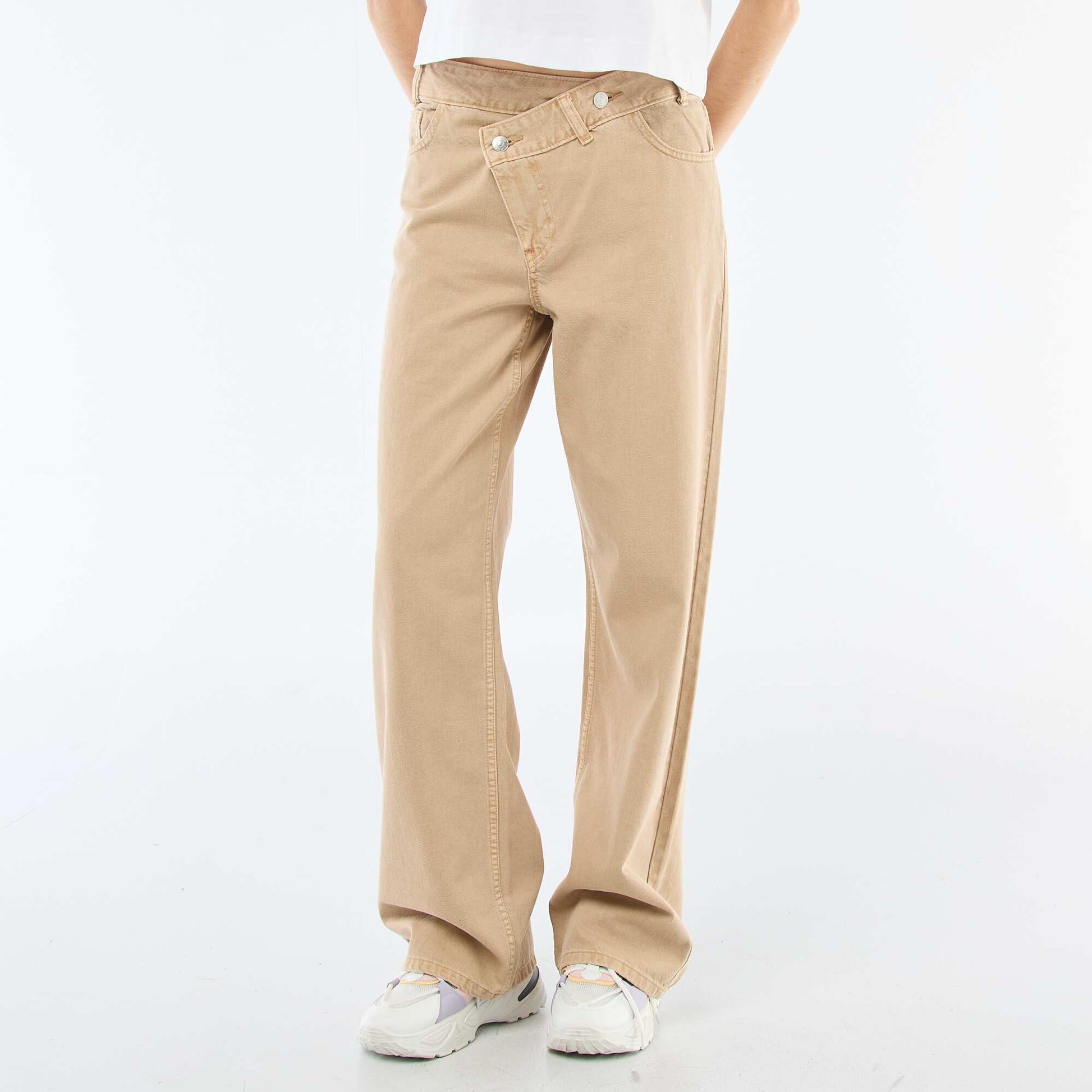 Pantalón de twill con abertura asimétrica BEIGE