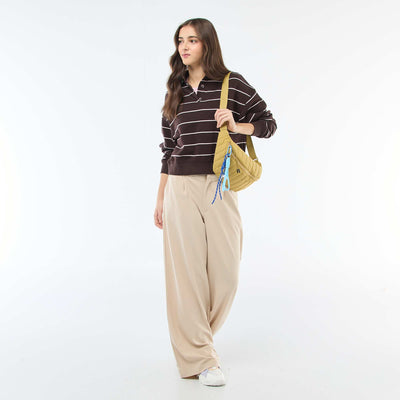Pantalón ancho con cintura estilo bóxer BEIGE
