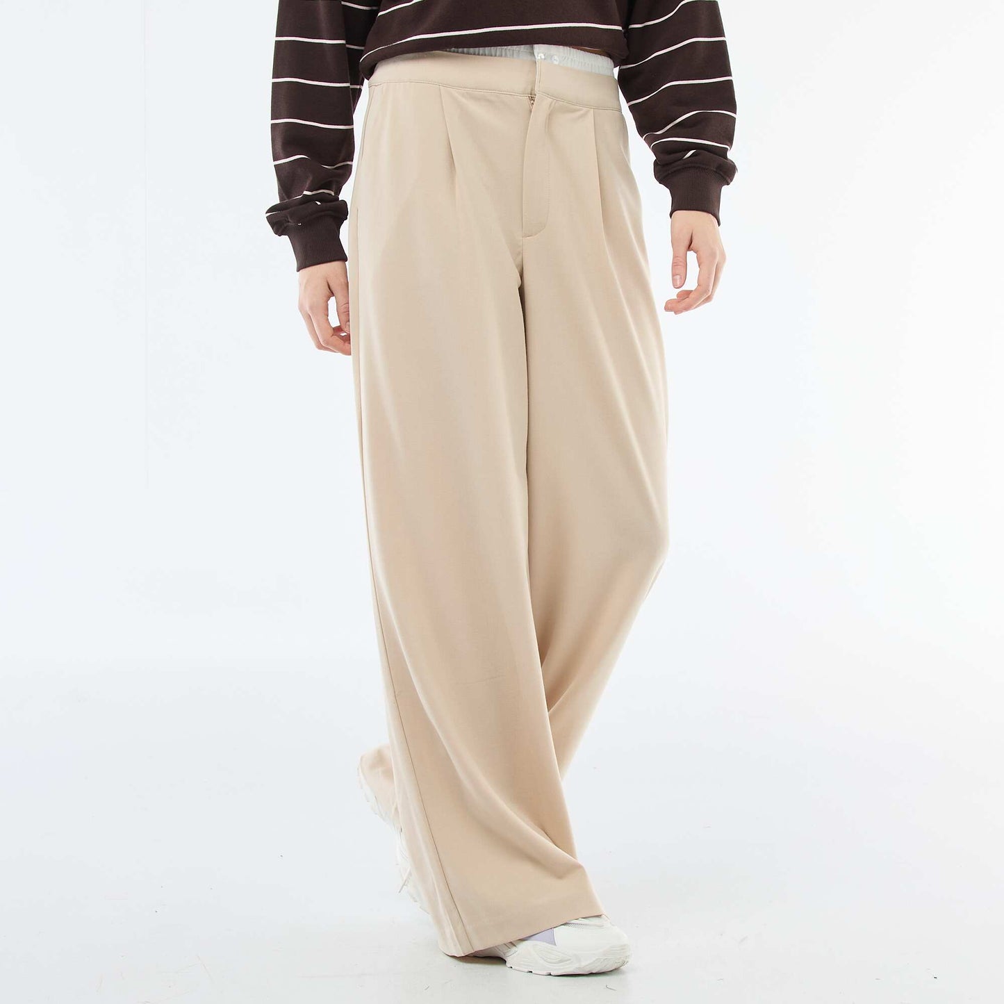 Pantalón ancho con cintura estilo bóxer BEIGE