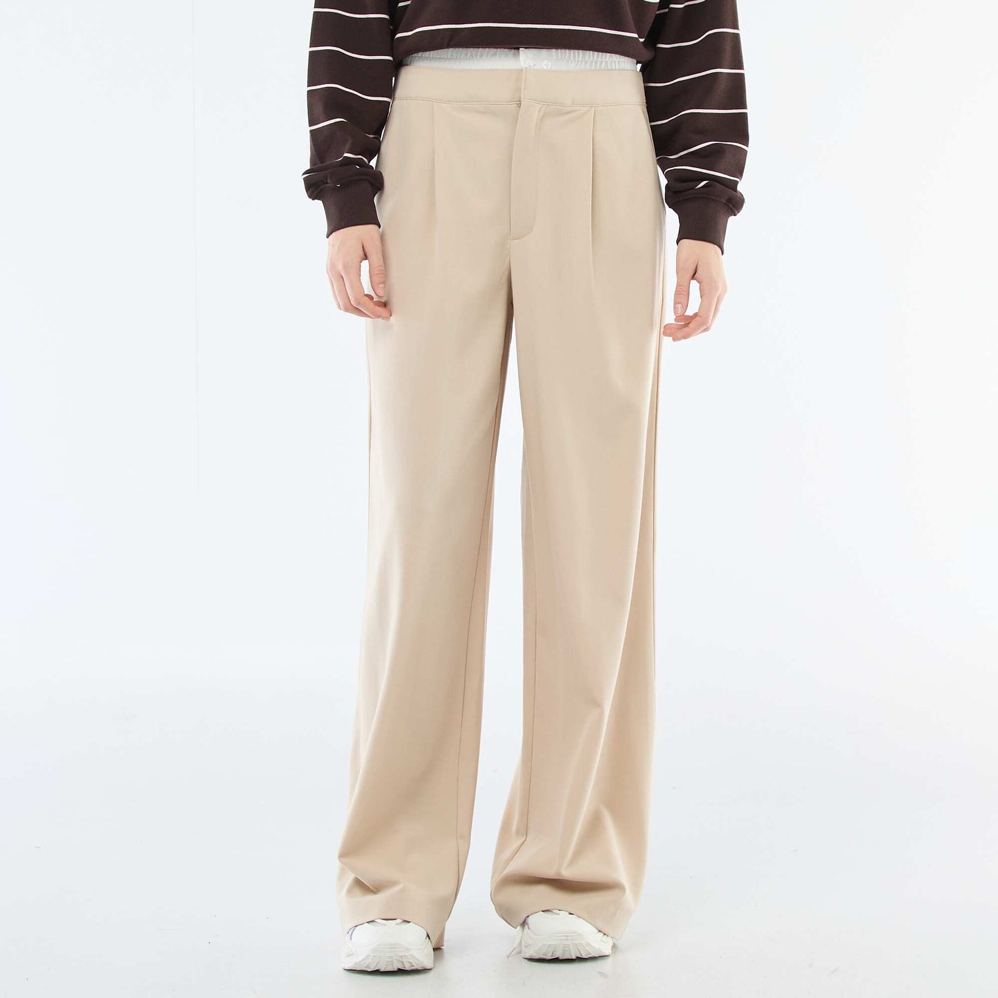 Pantalón ancho con cintura estilo bóxer BEIGE