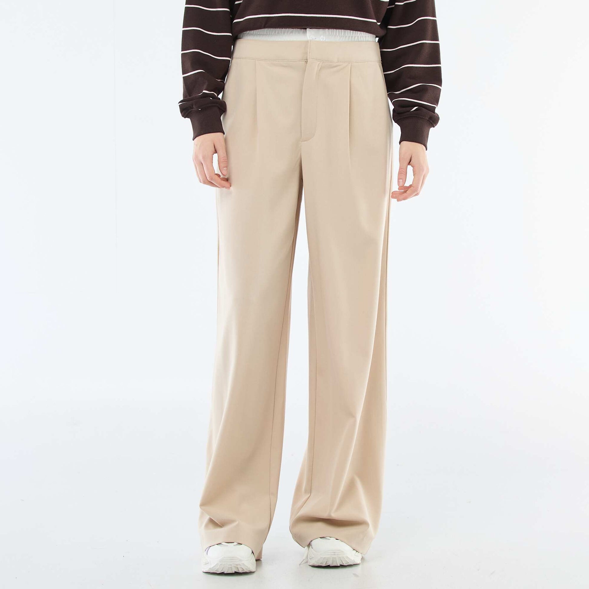 Pantalón ancho con cintura estilo bóxer BEIGE