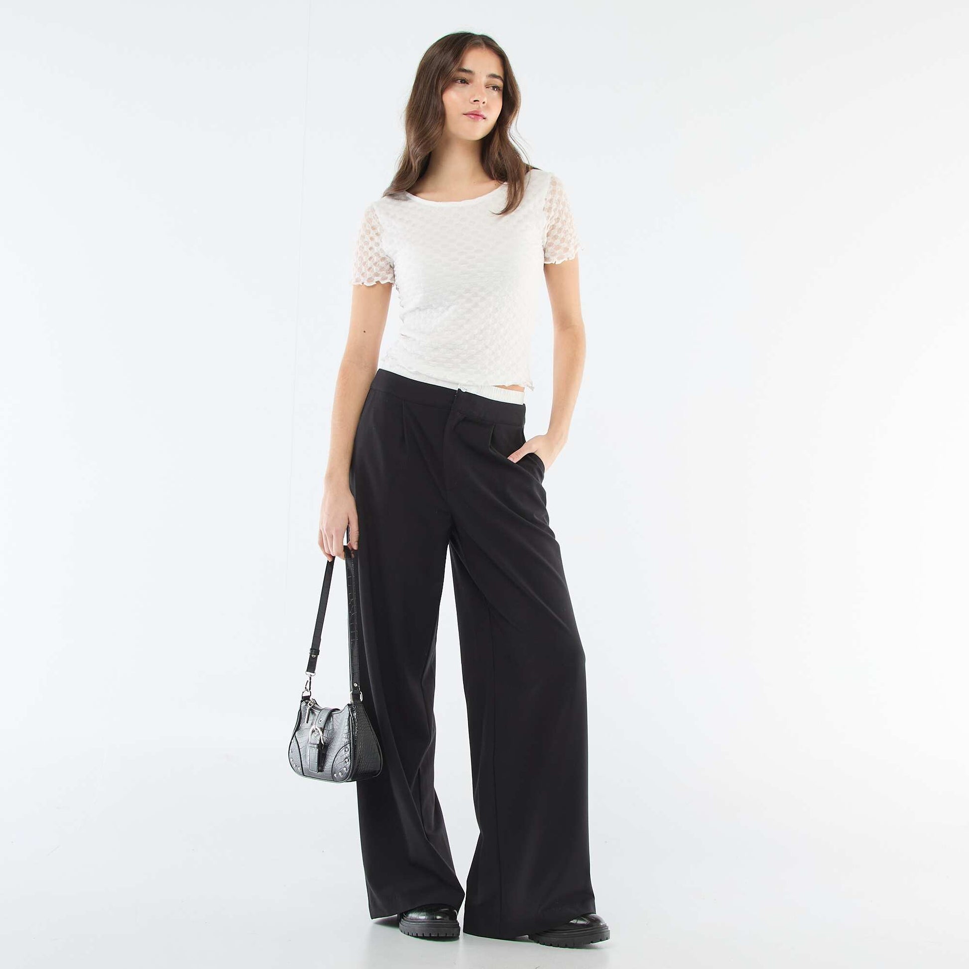 Pantalón ancho con cintura estilo bóxer NEGRO