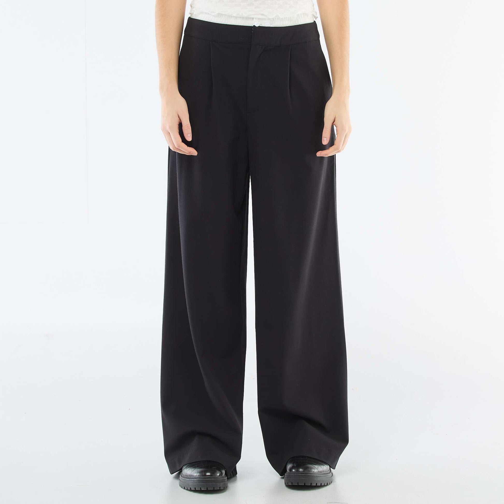 Pantalón ancho con cintura estilo bóxer NEGRO