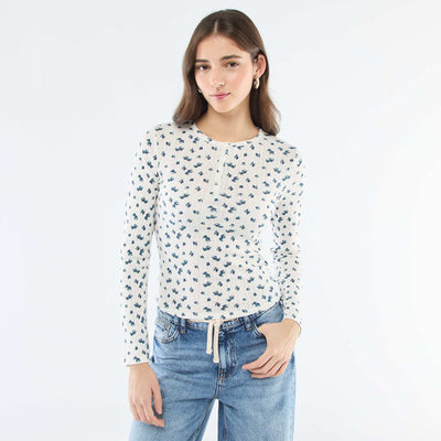 Camiseta de punto calado con flores BLANCO
