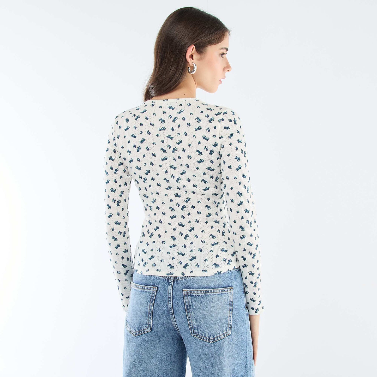Camiseta de punto calado con flores BLANCO