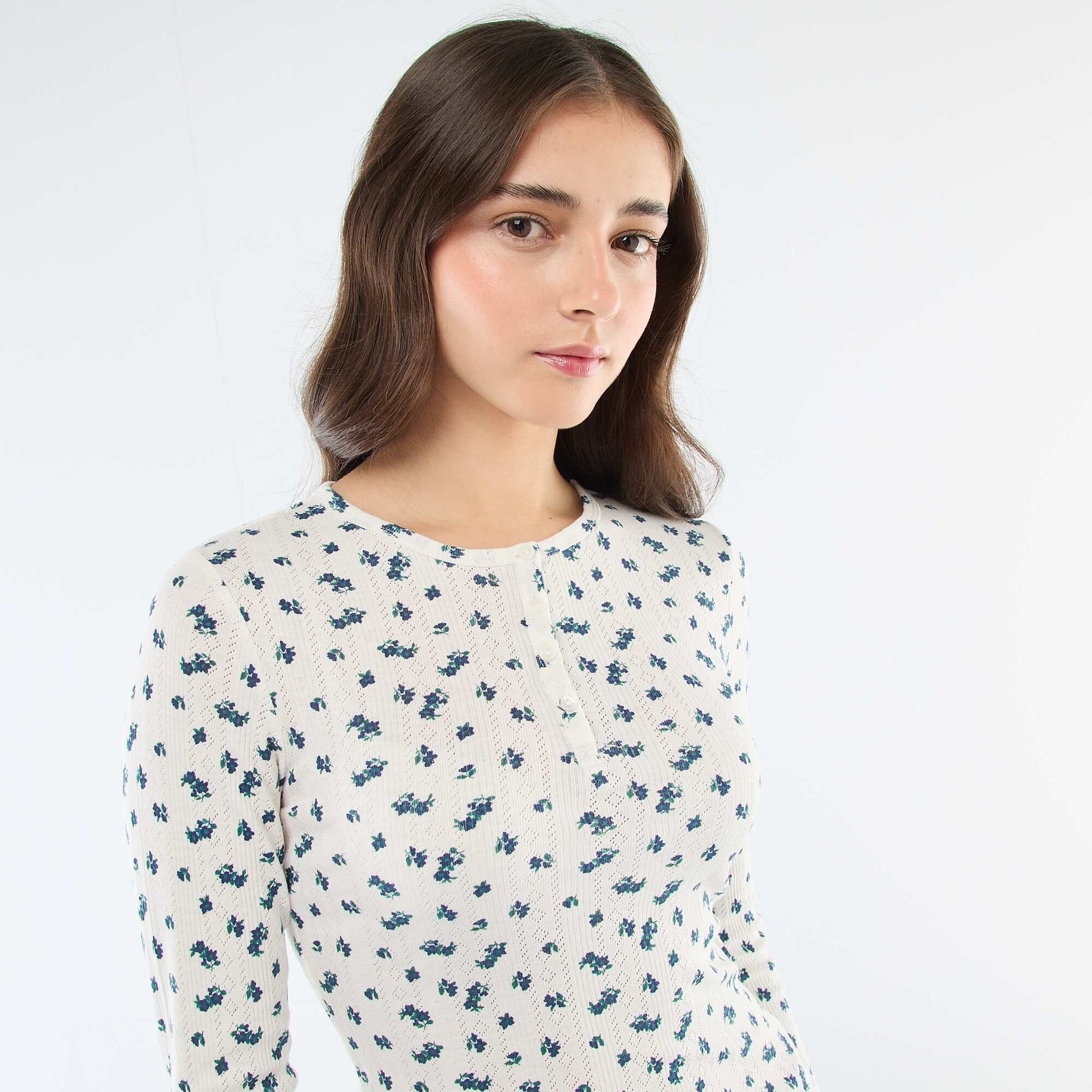 Camiseta de punto calado con flores BLANCO