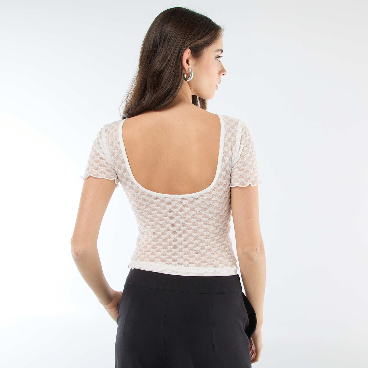 Camiseta de encaje con espalda descubierta BLANCO