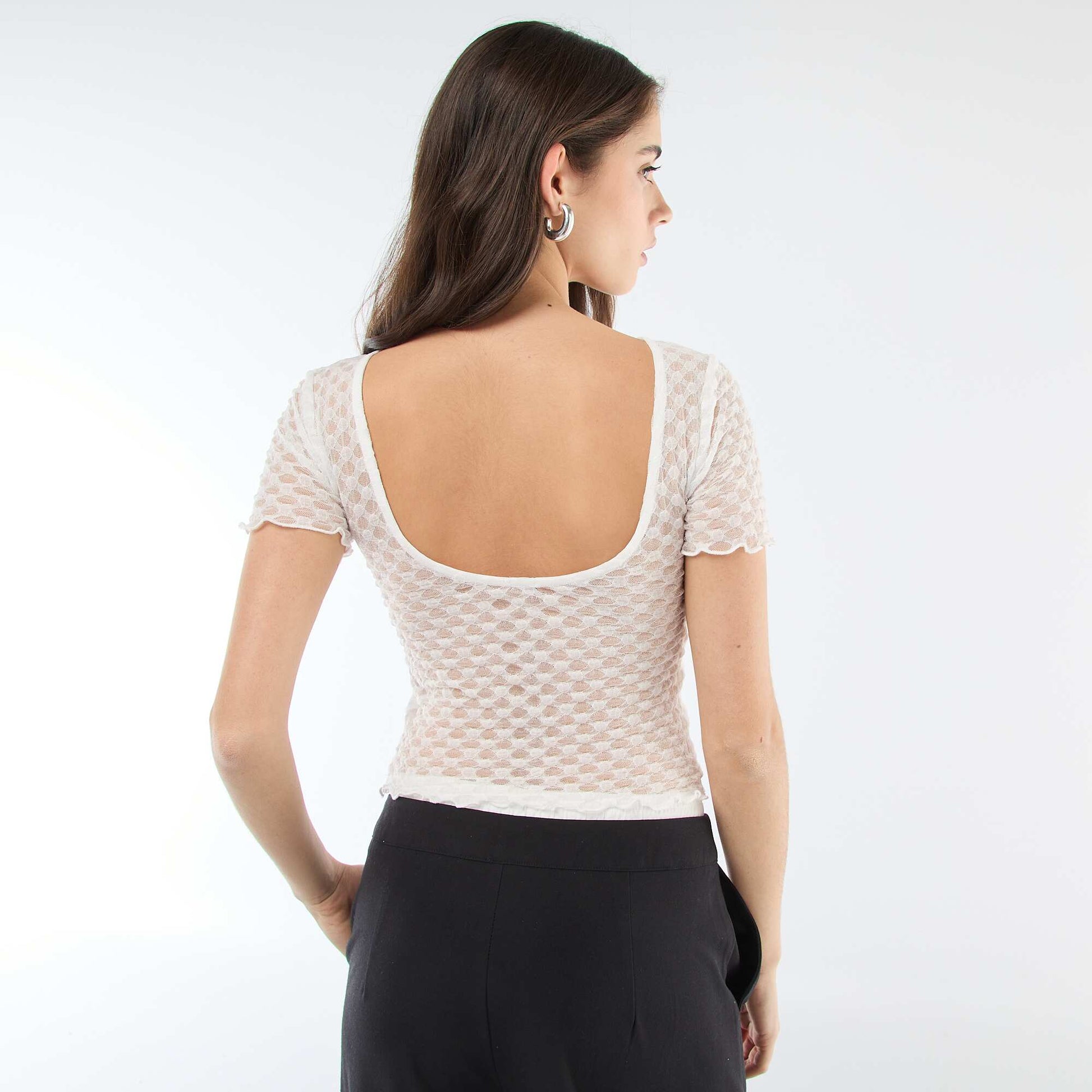 Camiseta de encaje con espalda descubierta BLANCO