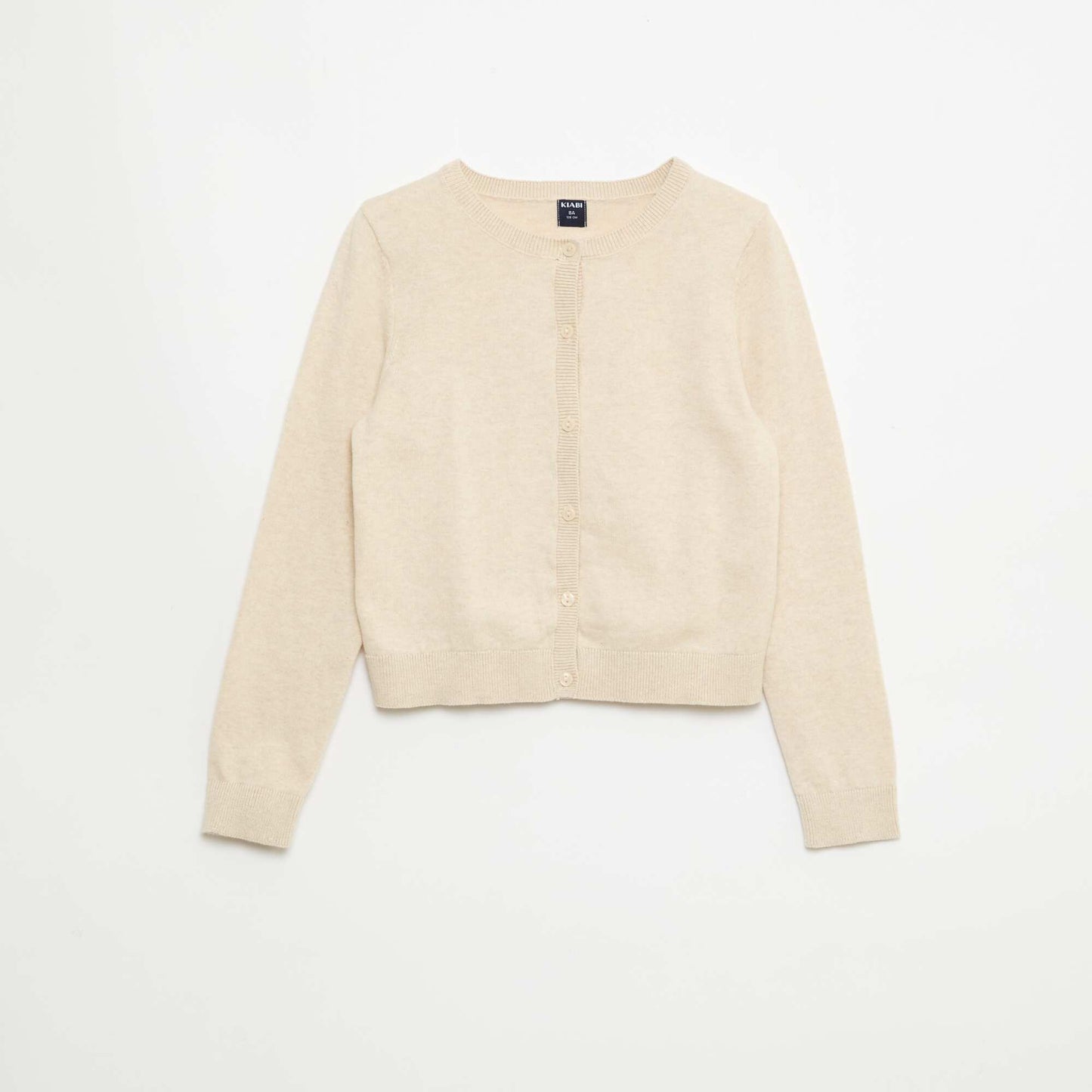 Cárdigan ligero liso de cuello redondo BEIGE