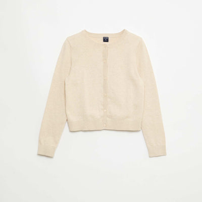 Cárdigan ligero liso de cuello redondo BEIGE