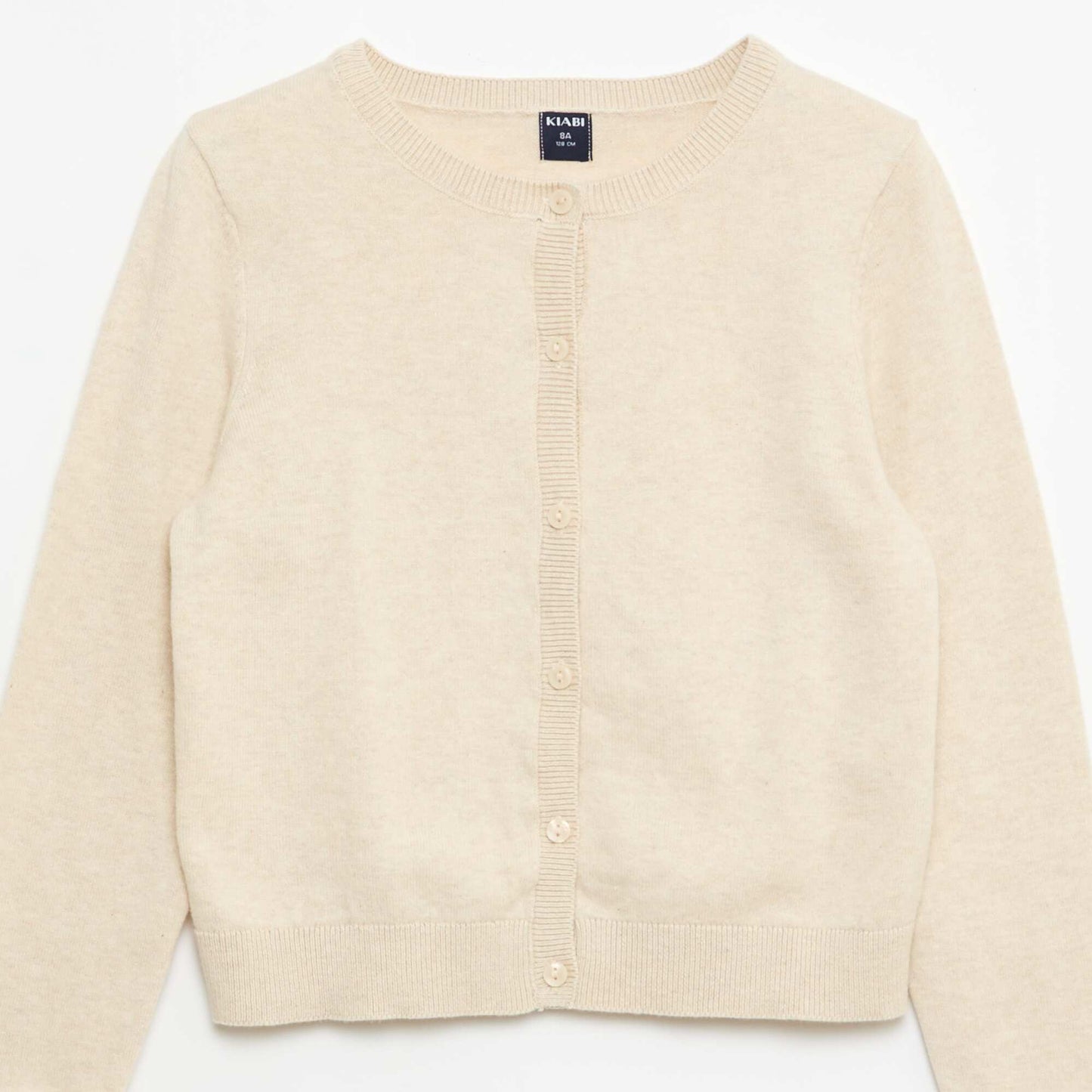 Cárdigan ligero liso de cuello redondo BEIGE