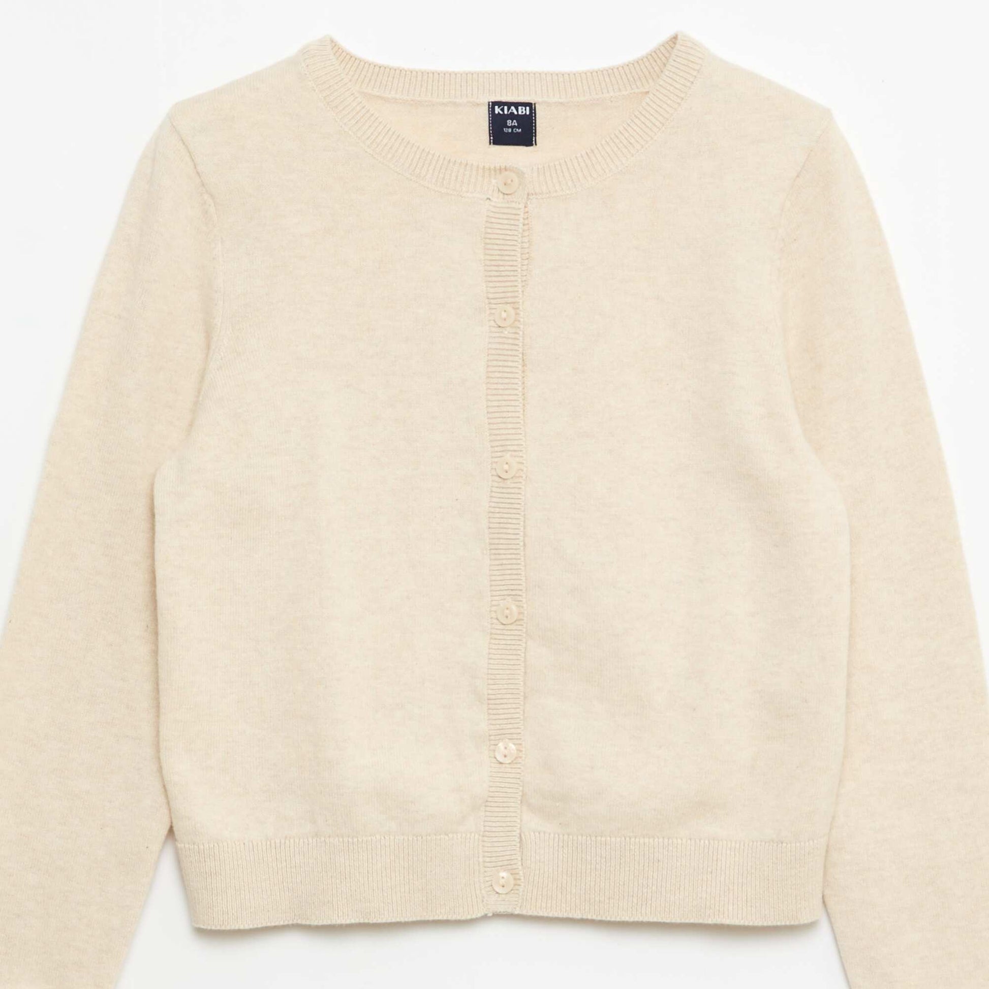 Cárdigan ligero liso de cuello redondo BEIGE