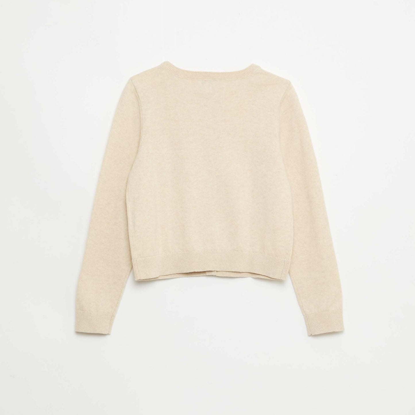 Cárdigan ligero liso de cuello redondo BEIGE