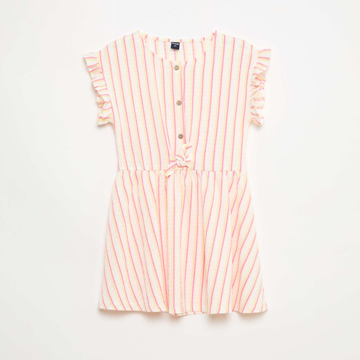 Vestido de punto gofrado abotonado en la parte delantera BEIGE