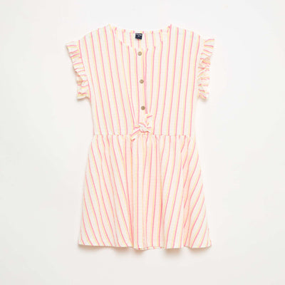Vestido de punto gofrado abotonado en la parte delantera BEIGE