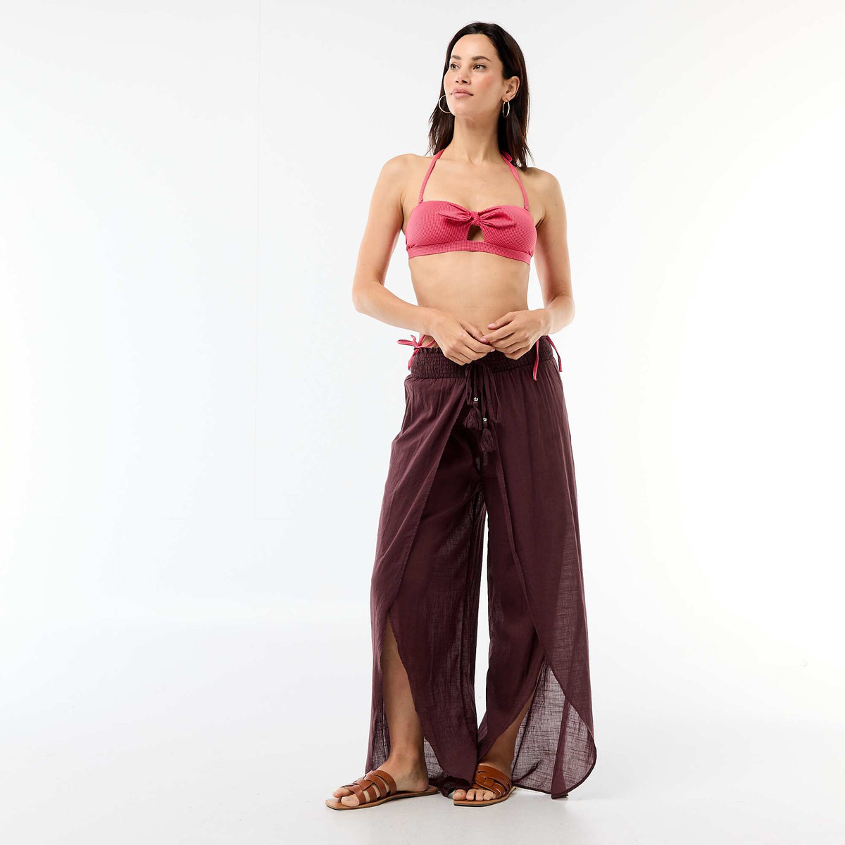 Bañador bandeau con estampado vichy ROJO