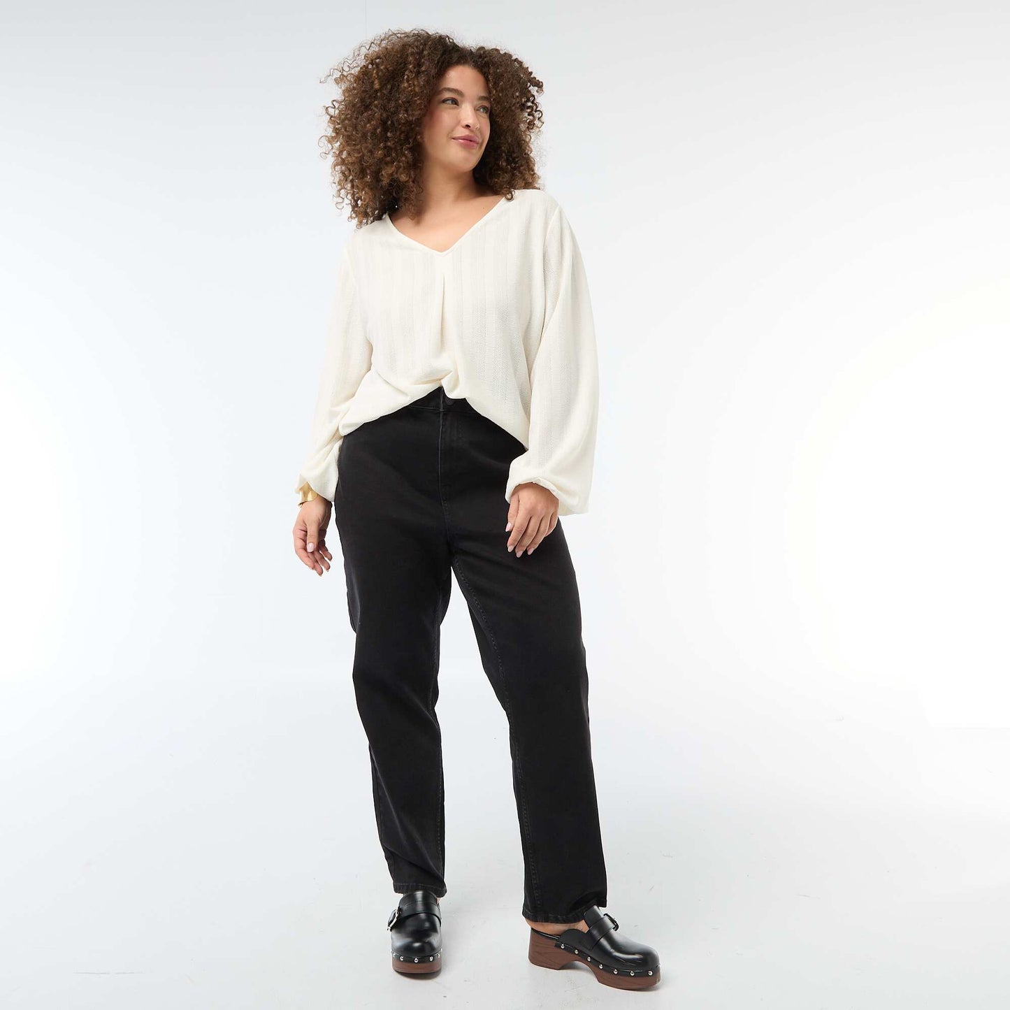 Blusa de punto calado con manga corta BLANCO