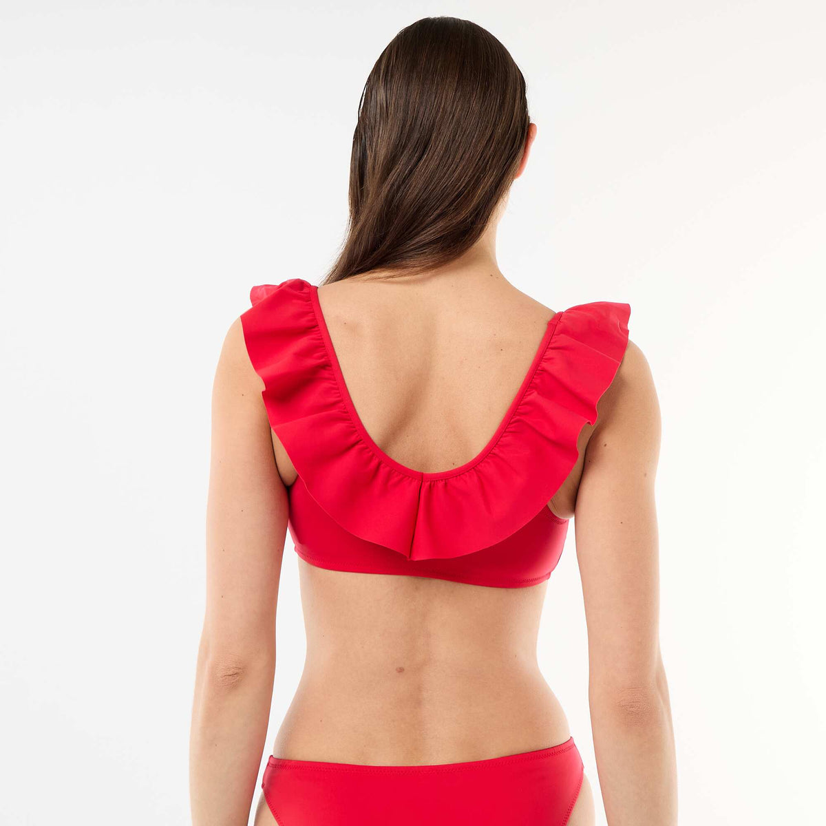 Top de bikini con volantes en microfibra suave ROJO