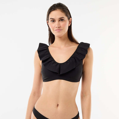 Top de bikini con volantes en microfibra suave NEGRO