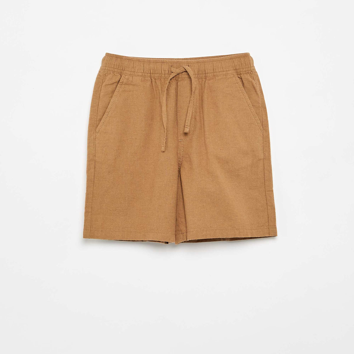 Pantalón corto rayado ligero de lino mezclado BEIGE