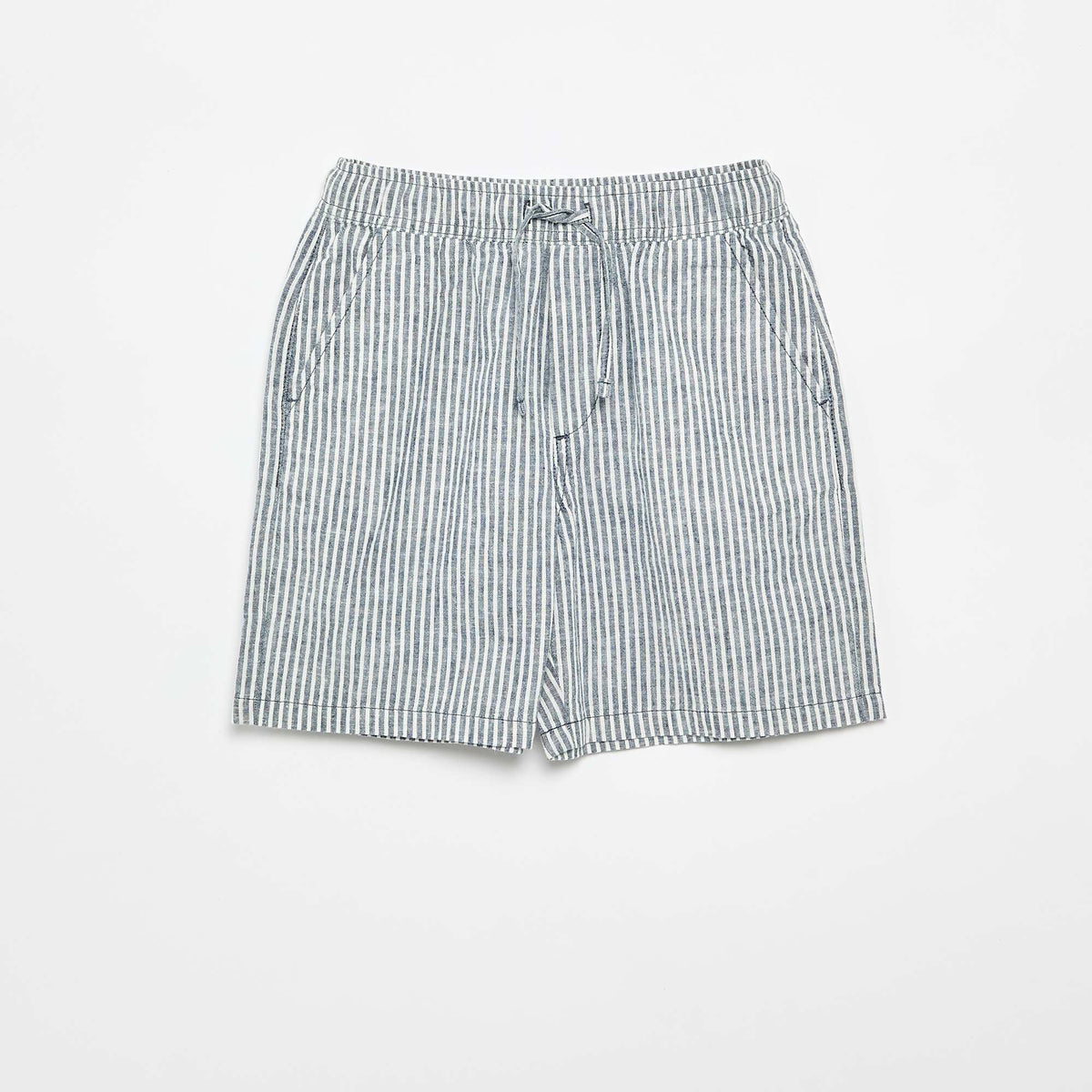 Pantalón corto rayado ligero de lino mezclado AZUL