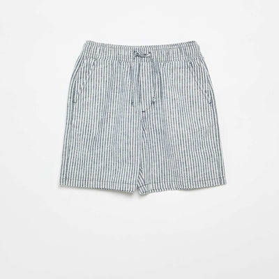 Pantalón corto rayado ligero de lino mezclado AZUL