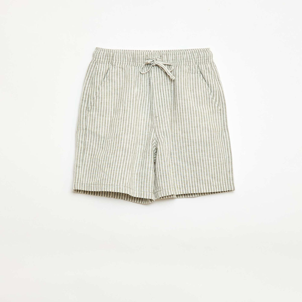 Pantalón corto rayado ligero de lino mezclado KAKI