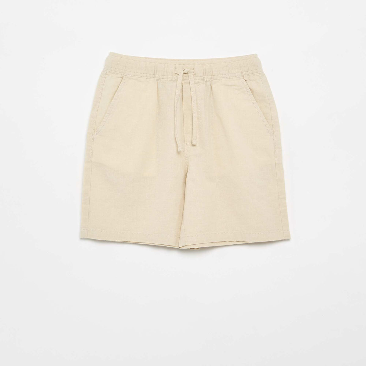 Pantalón corto rayado ligero de lino mezclado BEIGE