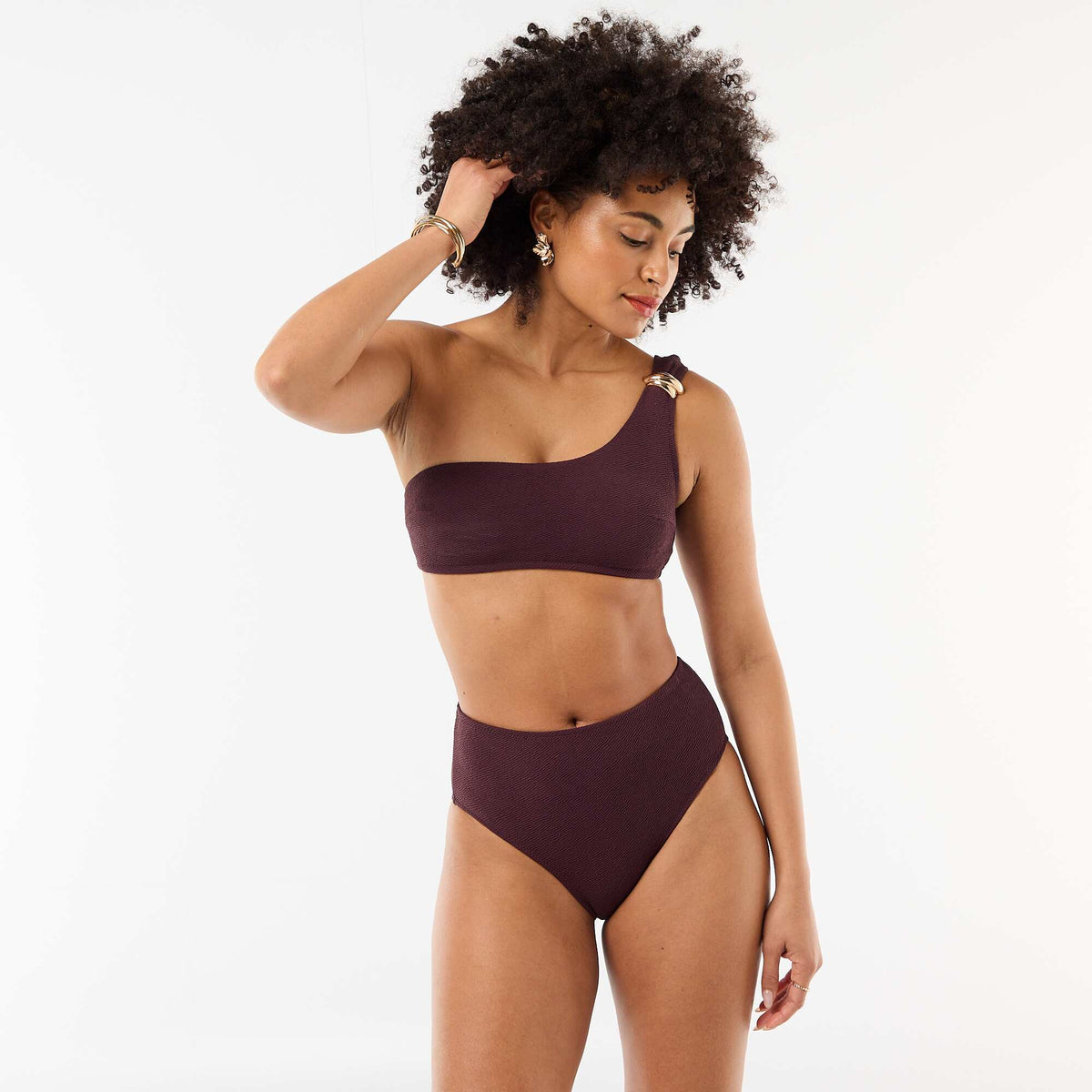 Braguita de bikini gofrada de cintura alta PURPURA