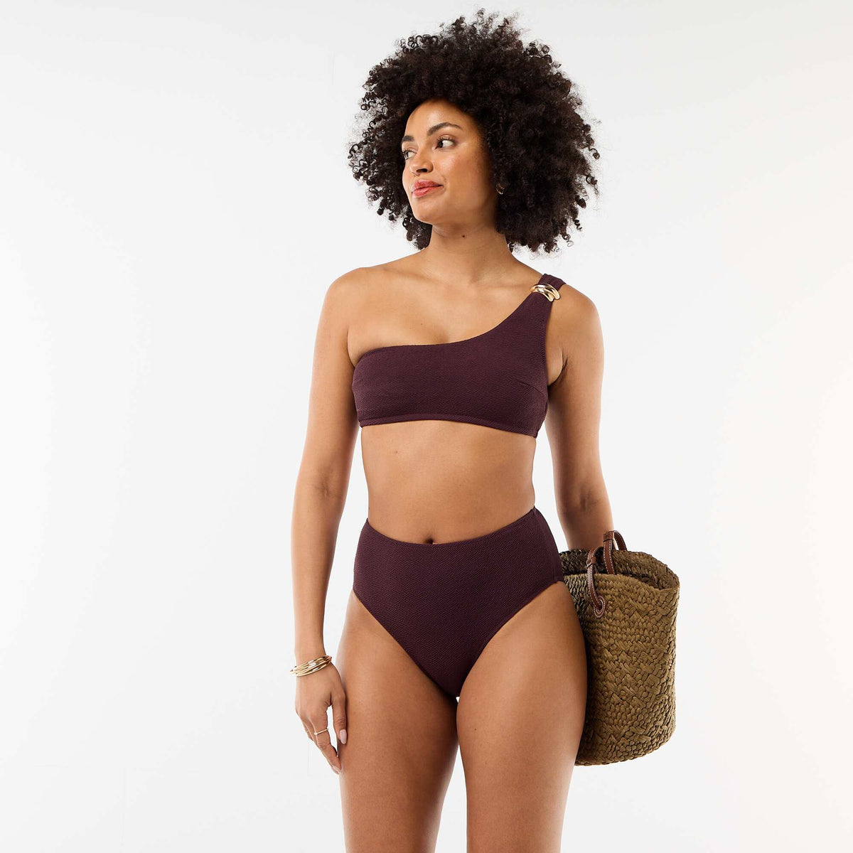 Top de bikini asimétrico con joya dorada PURPURA