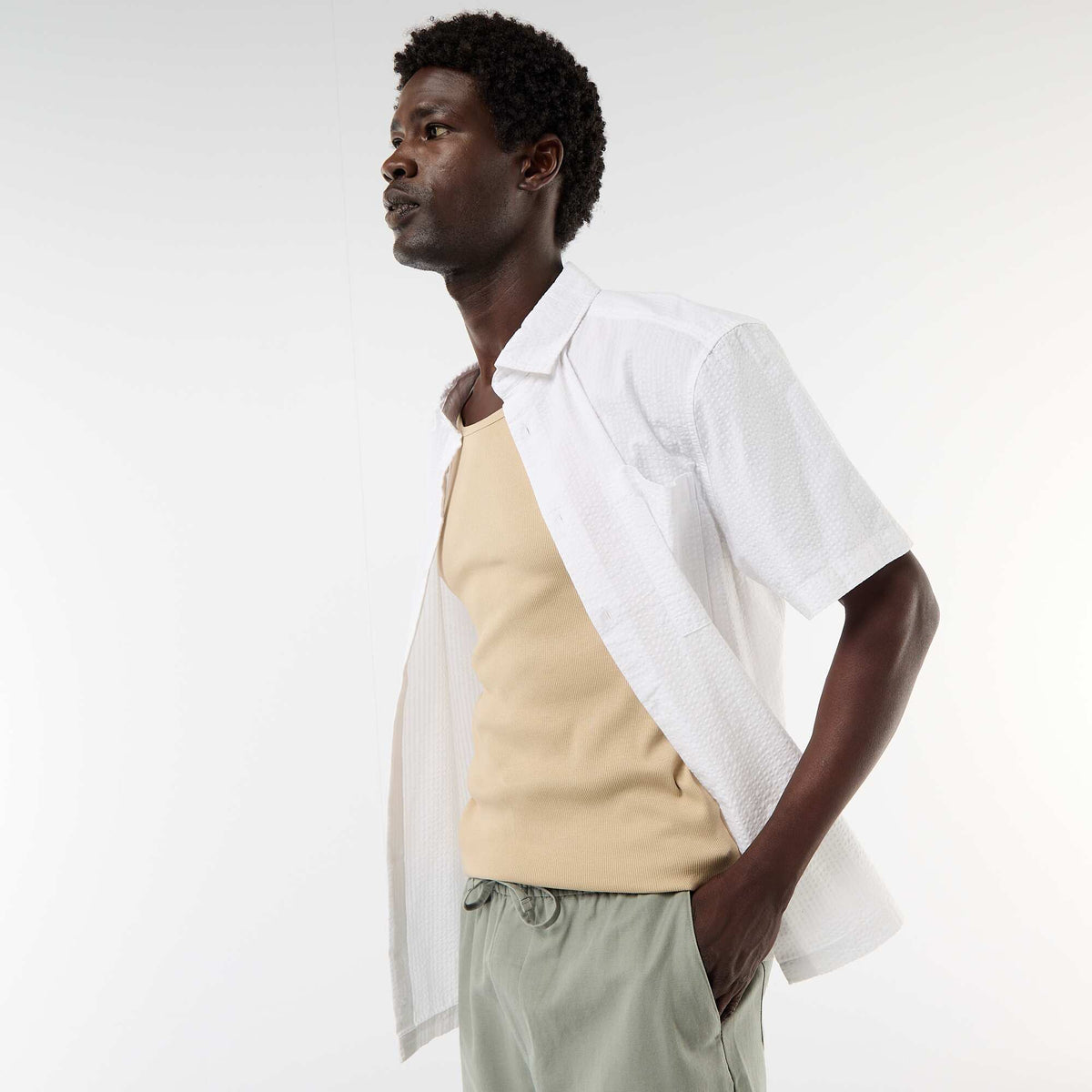 Camisa de seersucker de manga corta BLANCO