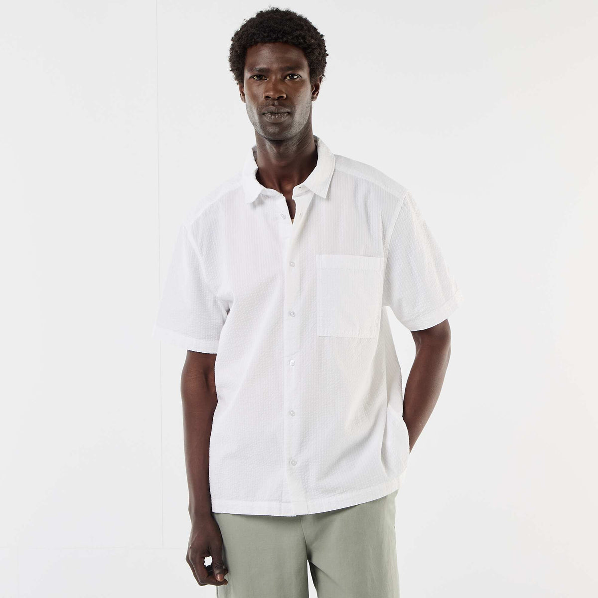 Camisa de seersucker de manga corta BLANCO