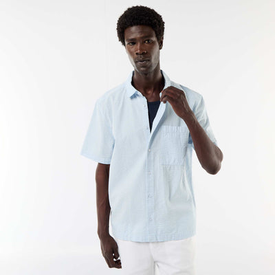 Camisa de seersucker de manga corta AZUL