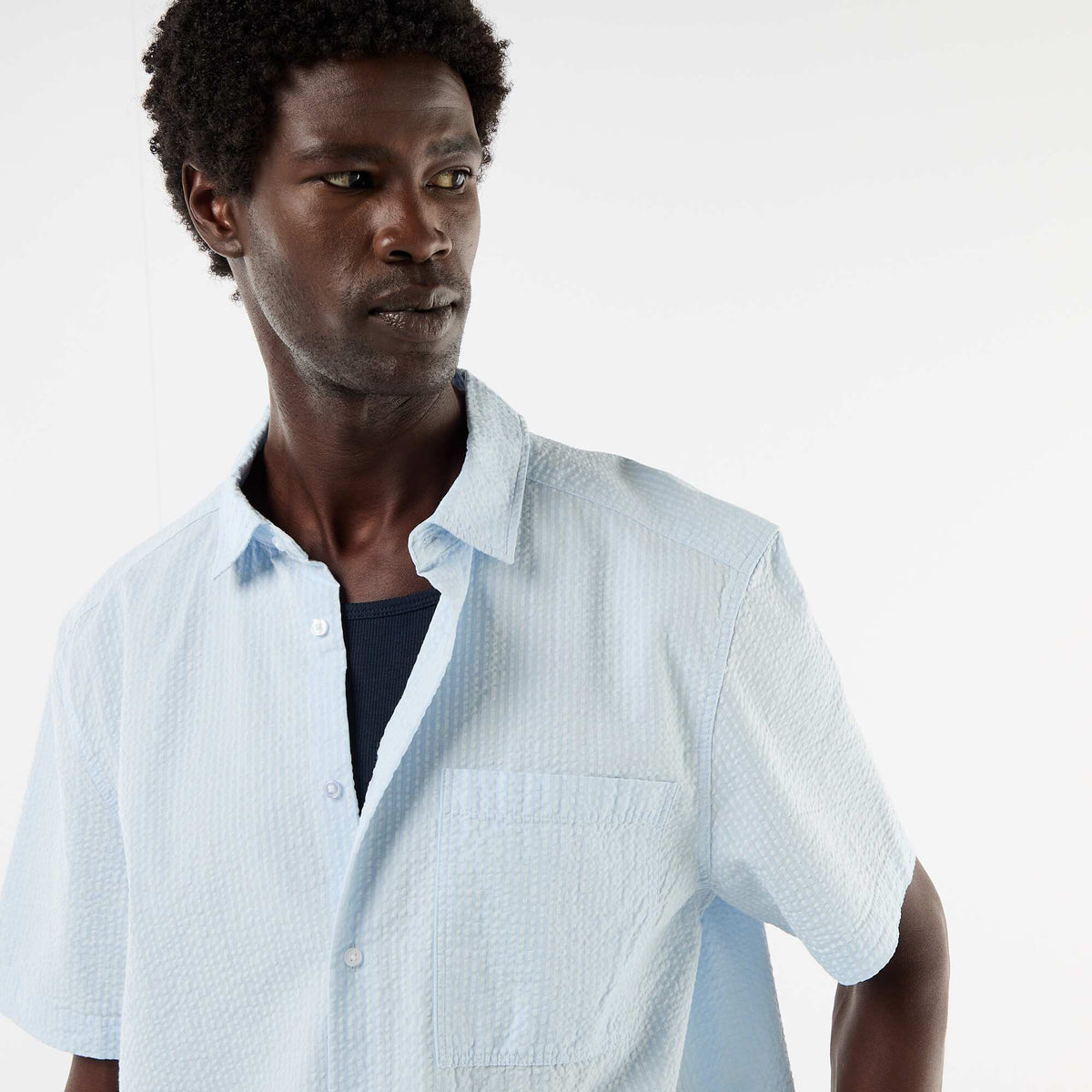 Camisa de seersucker de manga corta AZUL