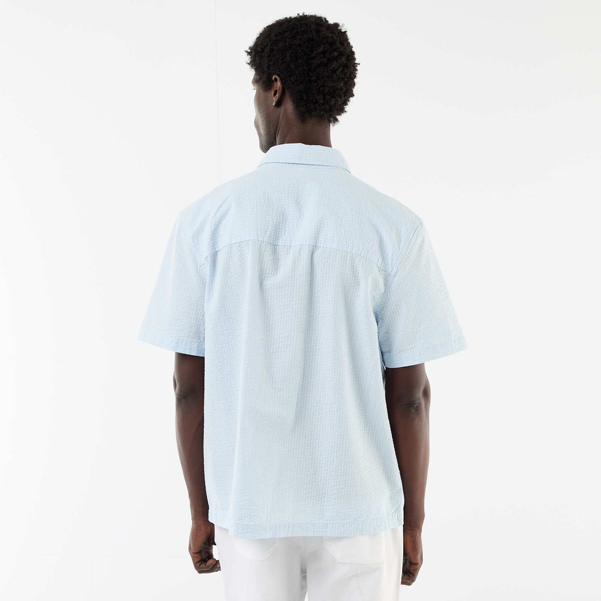 Camisa de seersucker de manga corta AZUL
