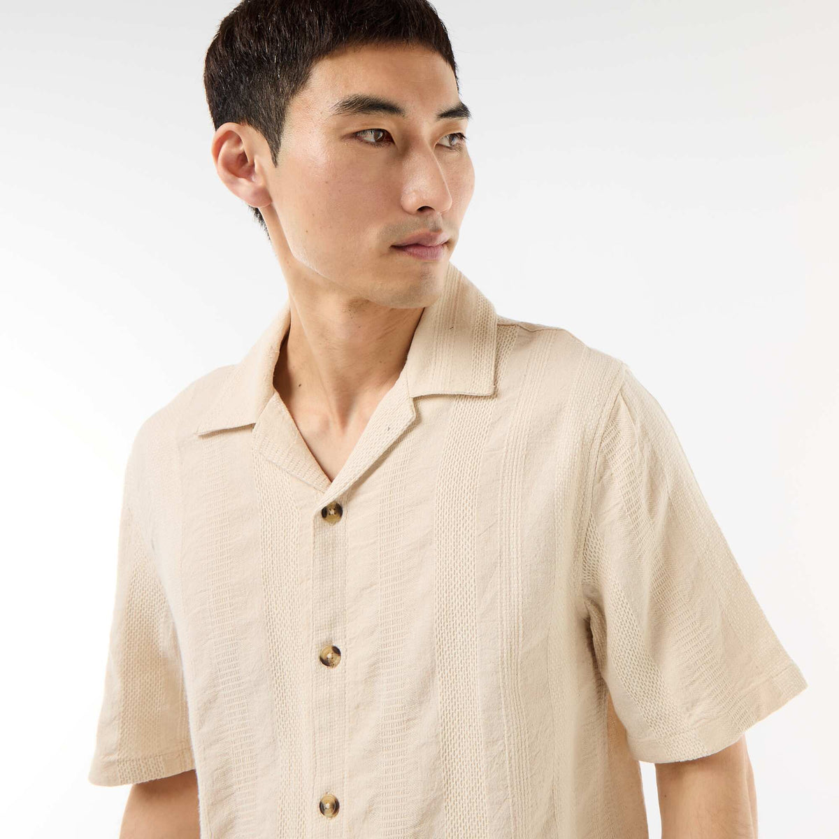 Camisa de manga corta en punto fantasía BLANCO